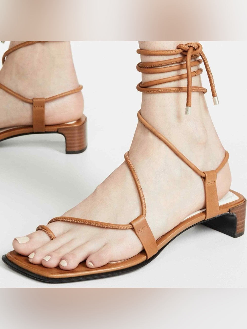 rag & bone Cindy Tan Leather Tie Lace-Up Low Heel Sandals